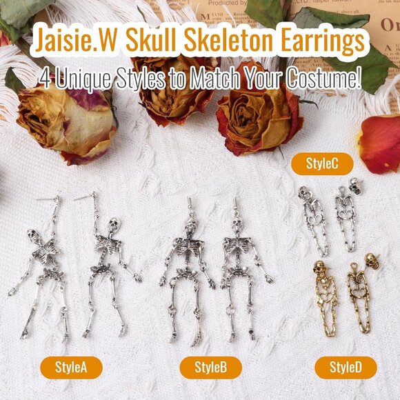 Women's Halloween Party Cosplay Earrings Pair Skeleton Jewelry Spooky Skull - Picture 7 of 7